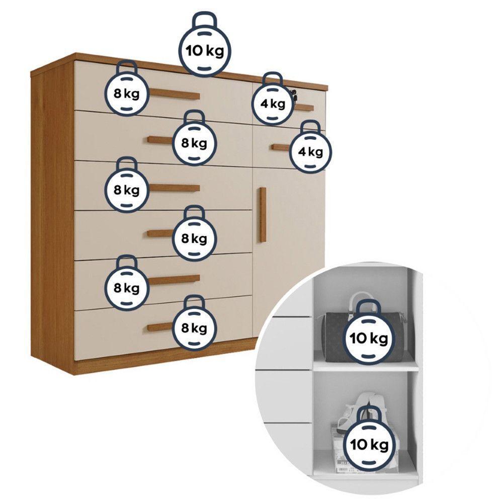 Cômoda Vitoria 1 Porta E 8 Gavetas Plus Com Escala De Brilho Em Fosco Benetil Cinamomo Com Off White - 4