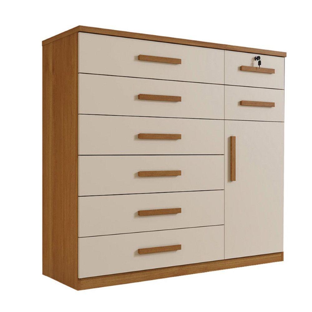 Cômoda Vitoria 1 Porta E 8 Gavetas Plus Com Escala De Brilho Em Fosco Benetil Cinamomo Com Off White - 5