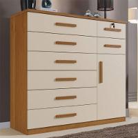 Cômoda Vitoria 1 Porta E 8 Gavetas Plus Com Escala De Brilho Em Fosco Benetil Cinamomo Com Off White - 1