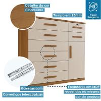 Cômoda Vitoria 1 Porta E 8 Gavetas Plus Com Escala De Brilho Em Fosco Benetil Cinamomo Com Off White - 2