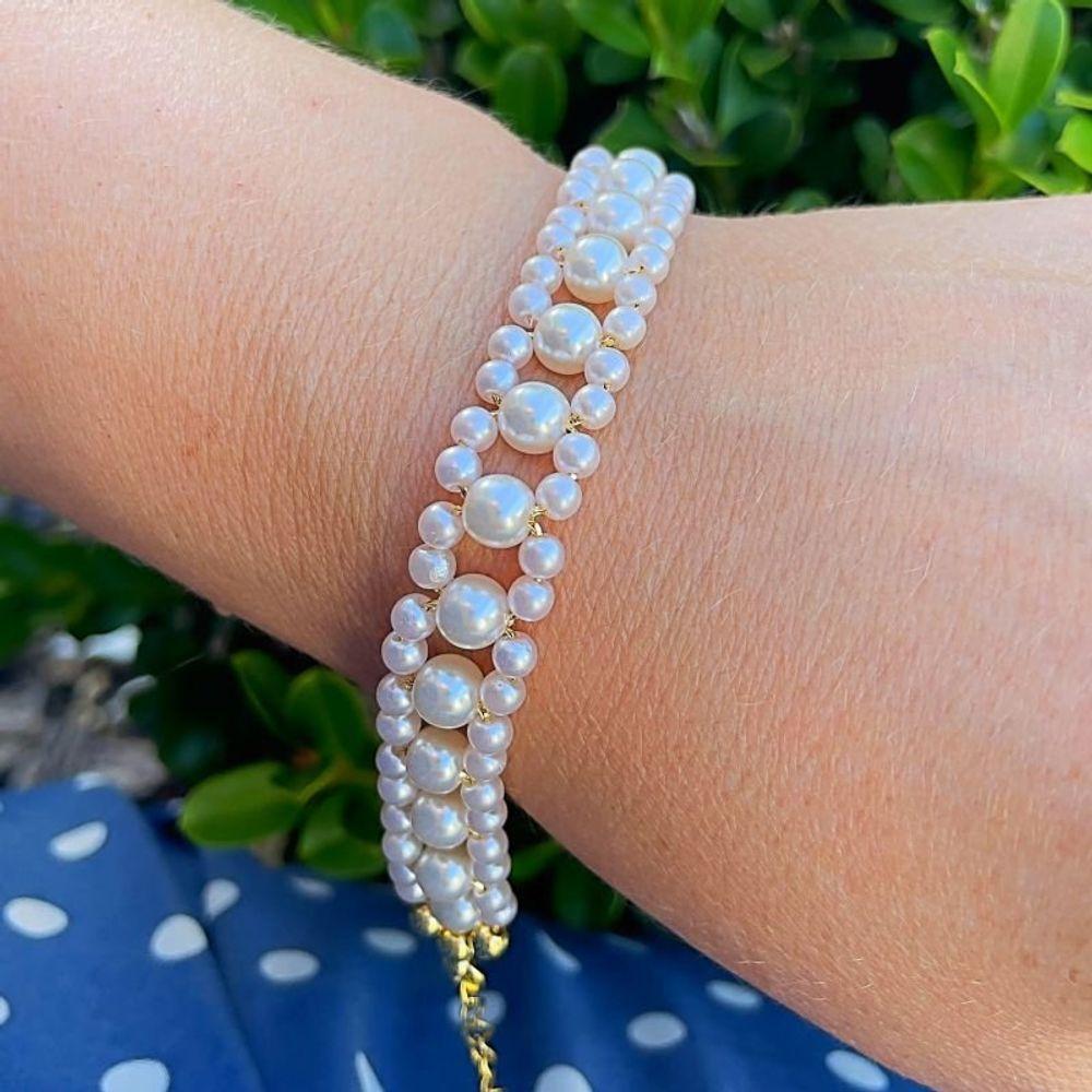 Pulseira Perolas Dupla Banhada A Ouro 18k - 2