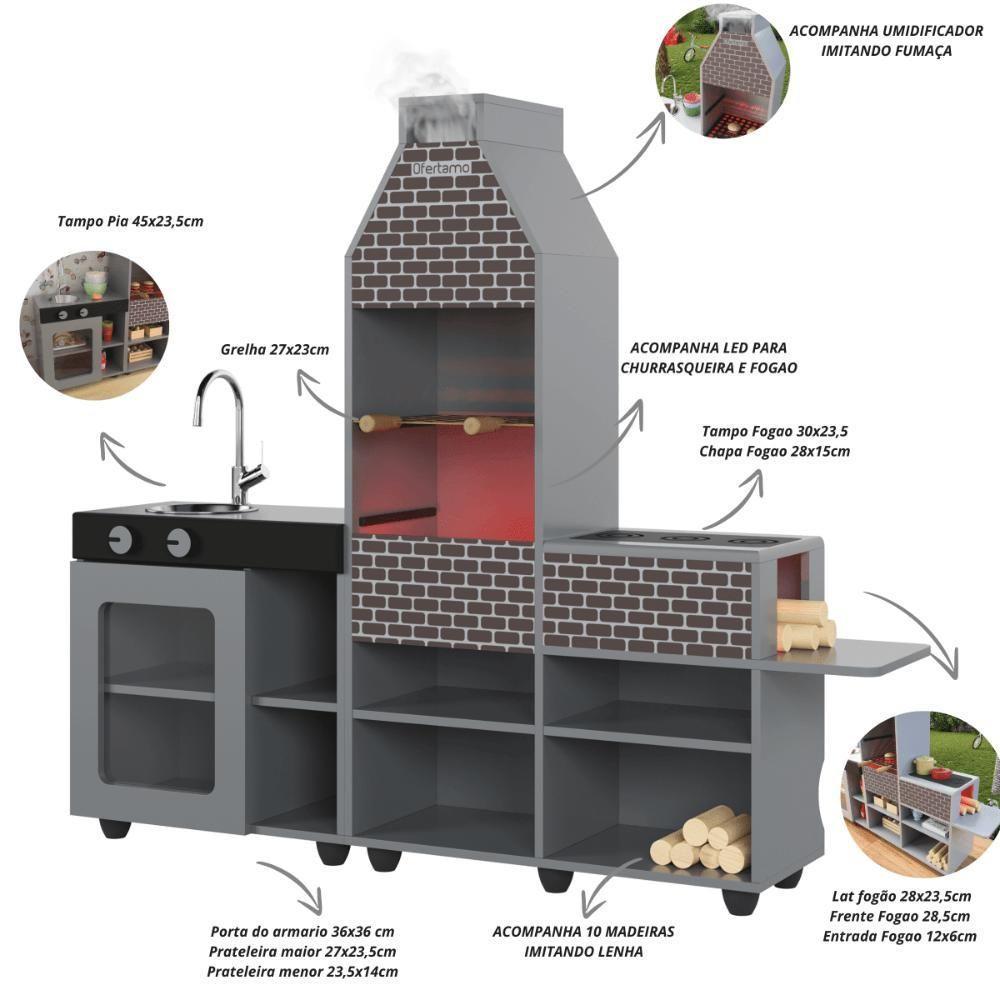 Churrasqueira Infantil Mini Chefe TemáticacomForno Grelha E Armários Cinza - 9
