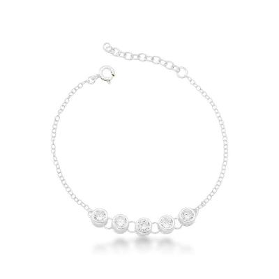 Pulseira Feminina Delicada Em Prata 925 Com Zircônias Brancas