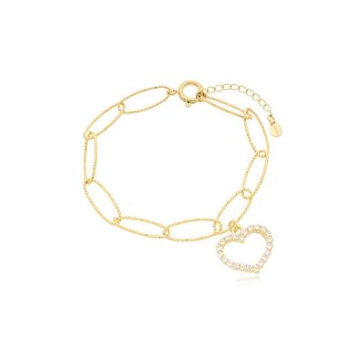 Pulseira Elos Grandes E Coração Central Banhada A Ouro 18k