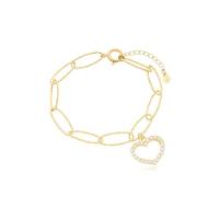 Pulseira Elos Grandes E Coração Central Banhada A Ouro 18k - 1