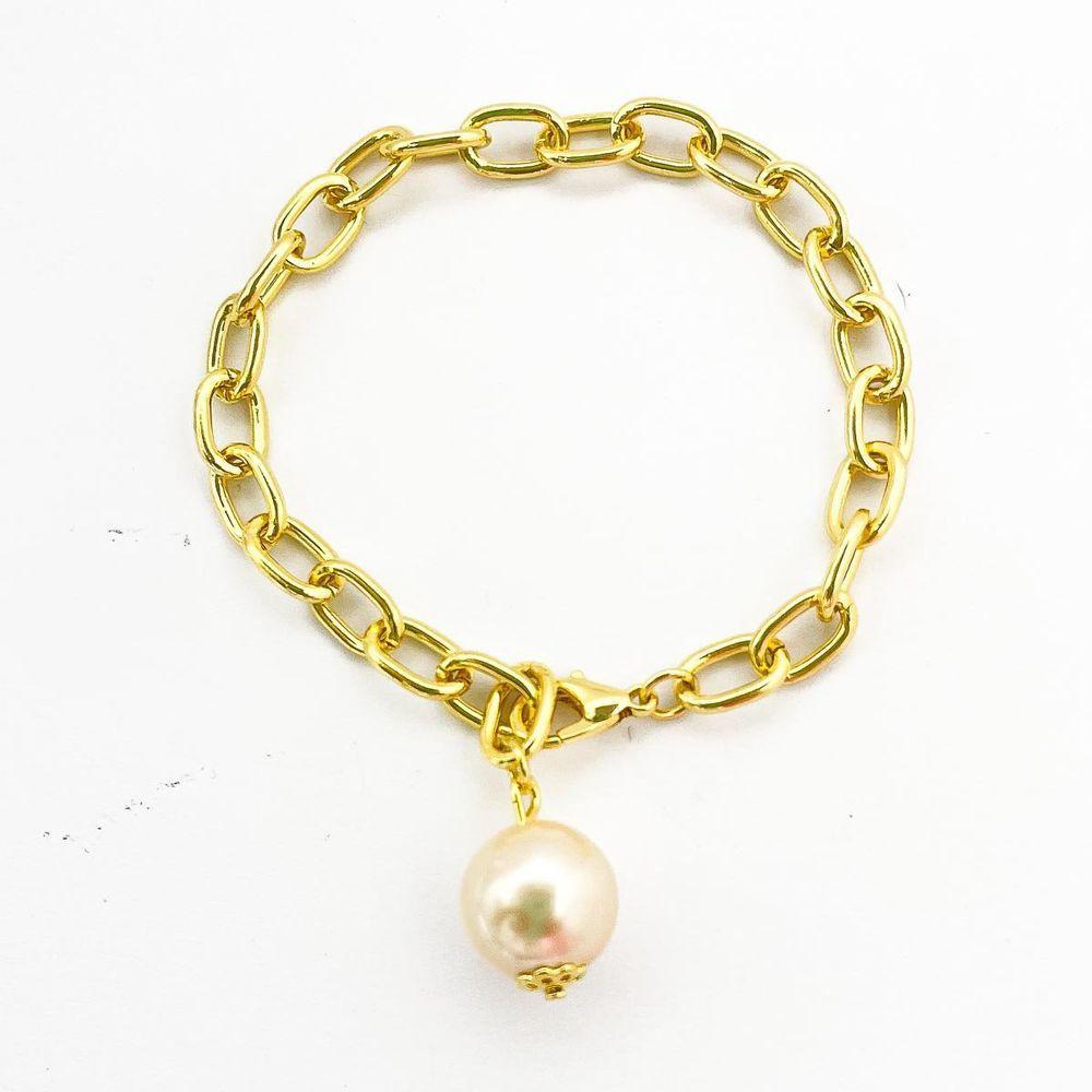 Pulseira Elos Com Perola Banhada A Ouro 18k - 1