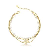 Pulseira De Ouro 18k Banhado Com Pérolas - Acessório Clássico Com Charme Floral - 1