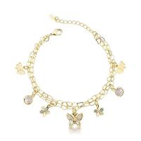 Pulseira Banhada A Ouro 18k Com Cristais E Charmes De Borboleta E Flor - Joia Fina - 1