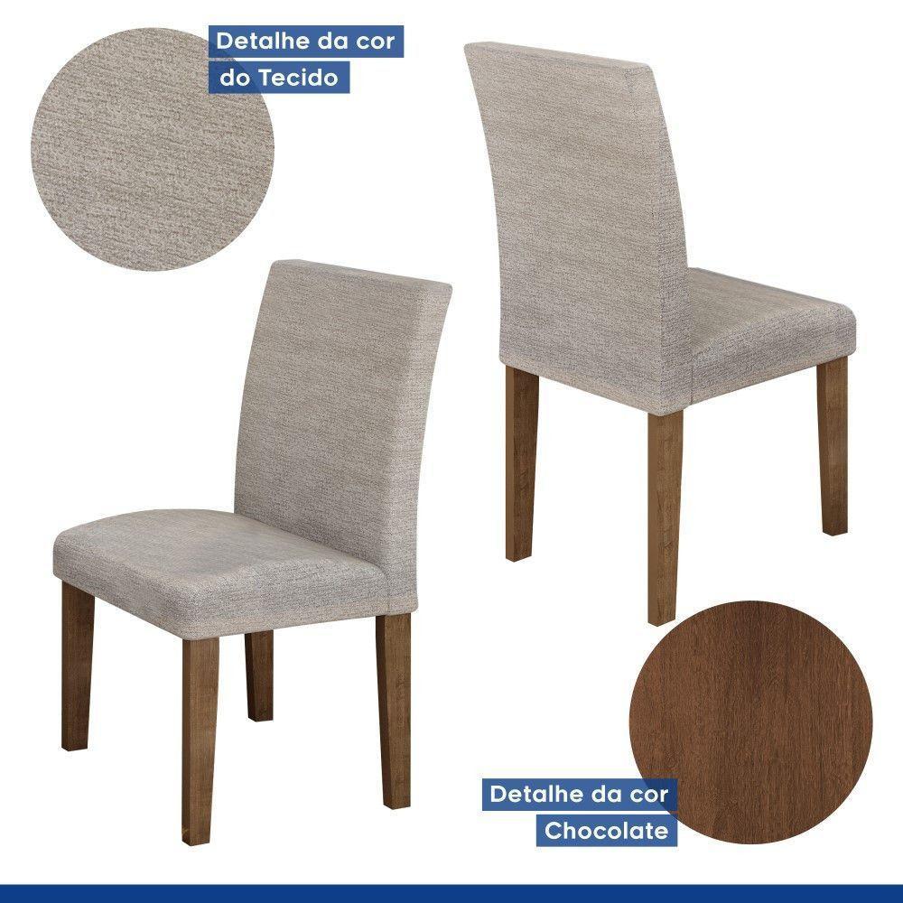 Conjunto Sala De Jantar Mesa Chocolate Com Linho Cinza 90 Tampo De Vidro E 4 Cadeiras - 4