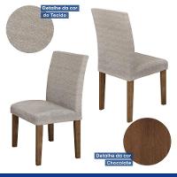 Conjunto Sala De Jantar Mesa Chocolate Com Linho Cinza 90 Tampo De Vidro E 4 Cadeiras