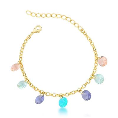Pulseira Com Zirconias Coloridas Banhada A Ouro 18k