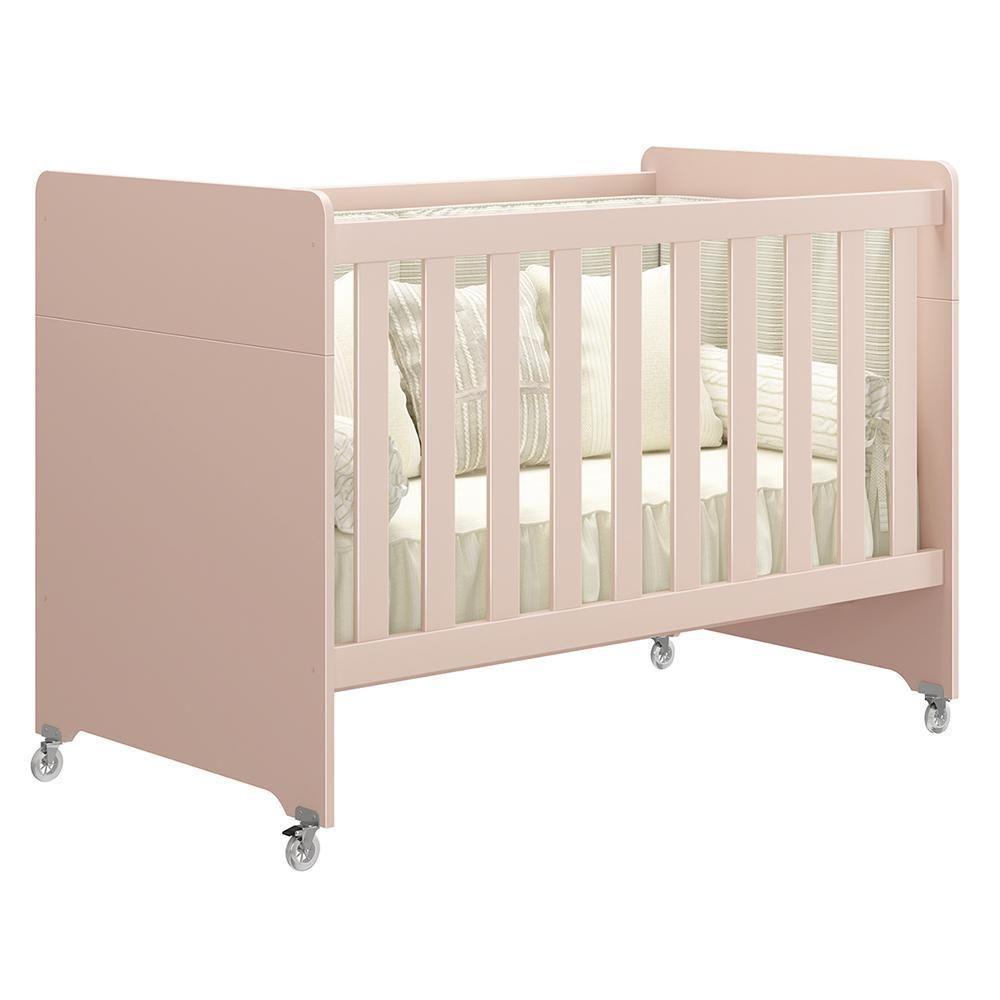 Berço Evolution 4 Em 1 Rosa Fosco Com Colchão Para Mini Berço - Reller Móveis Rosa Fosco - 1