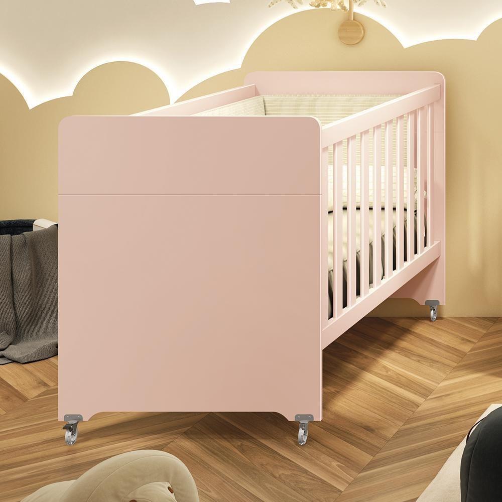 Berço Evolution 4 Em 1 Rosa Fosco Com Colchão Para Mini Berço - Reller Móveis Rosa Fosco - 2
