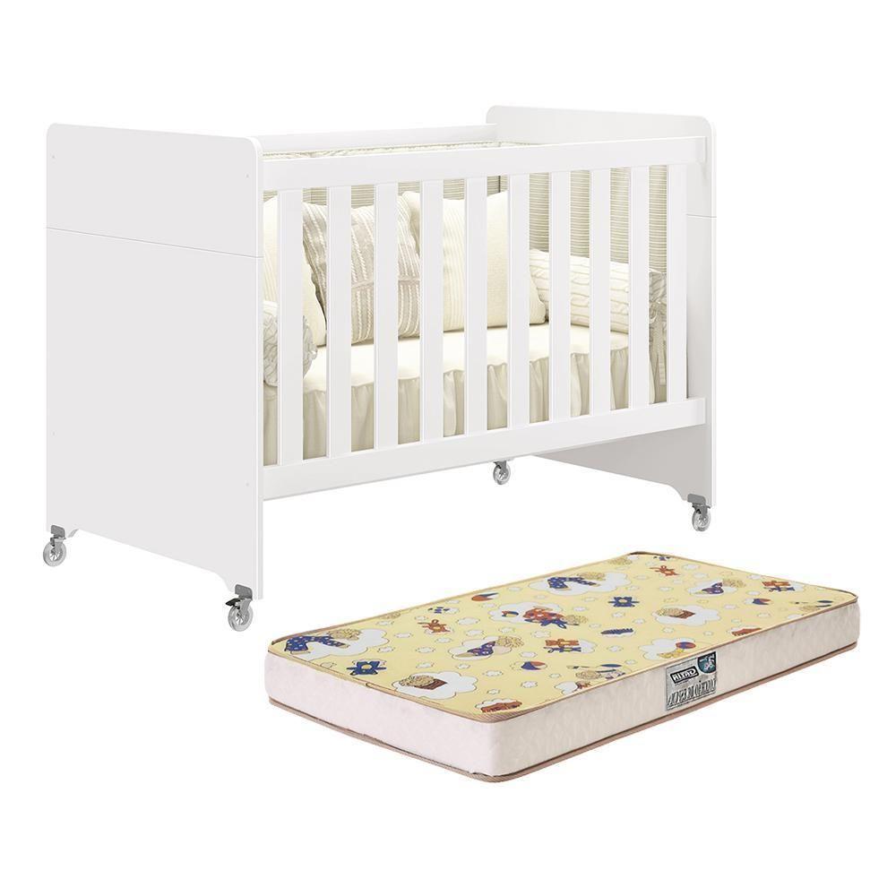 Berço Evolution 4 Em 1 Branco Fosco Com Colchão Supreme - Reller Móveis Branco Fosco - 1