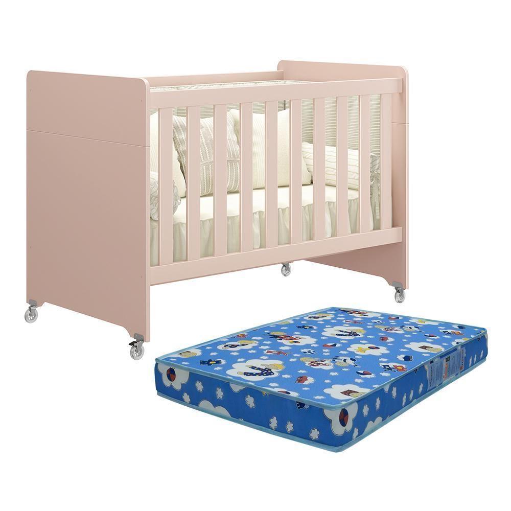 Berço Evolution 4 Em 1 Rosa Fosco Com Colchão Baby Physical - Reller Móveis Rosa Fosco - 1