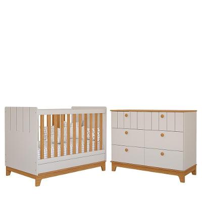 Jogo De Quarto Infantil Biscoito Cômoda 6 Gavetas E Berço Off White/nature - Permóbili Baby Off White/nature