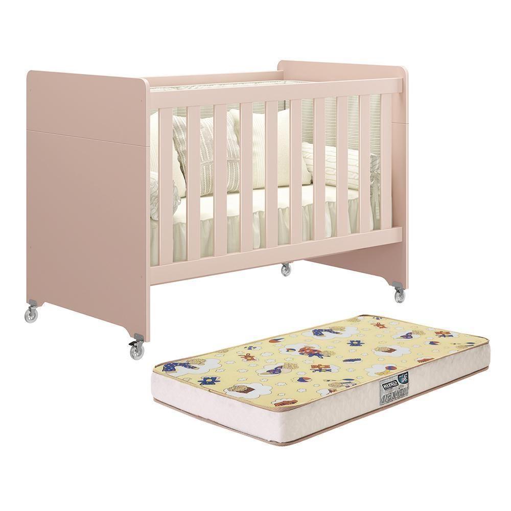 Berço Evolution 4 Em 1 Rosa Fosco Com Colchão Supreme - Reller Móveis Rosa Fosco - 1