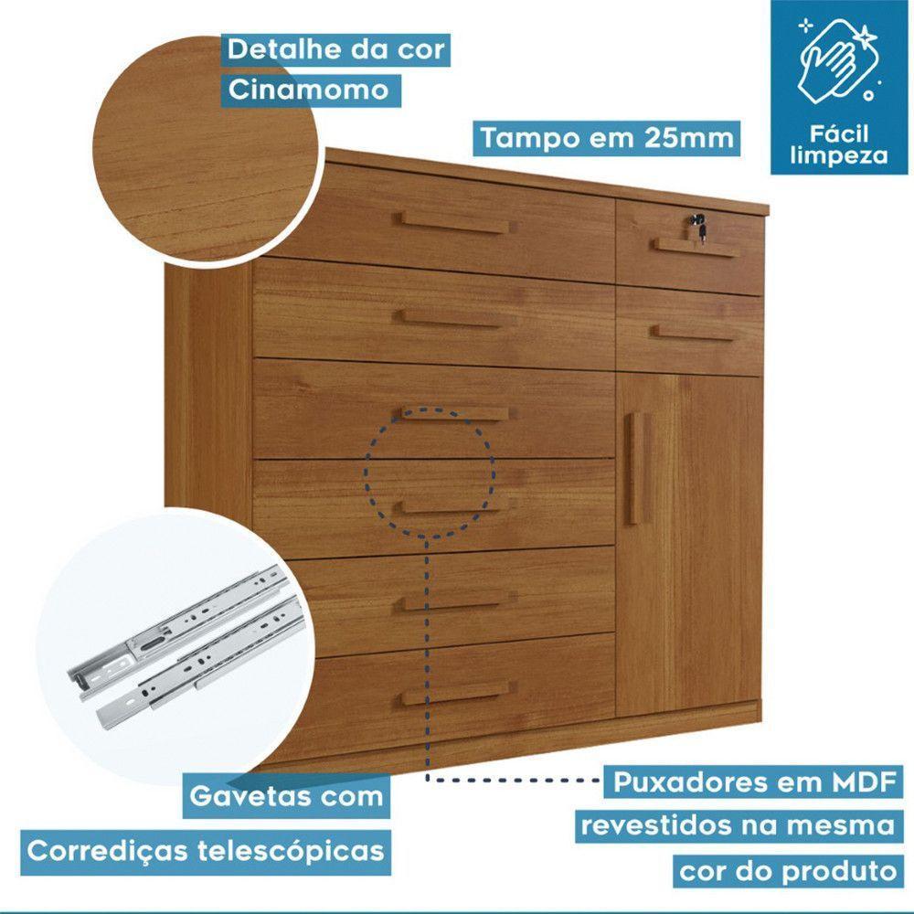 Cômoda Vitoria 1 Porta E 8 Gavetas Plus Com Escala De Brilho Em Fosco Benetil Cinamomo - 3