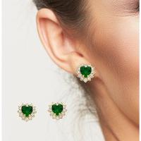 Conjunto Colar E Brinco Coração Cravejados Verde Escuro Banhado A Ouro 18k - 2