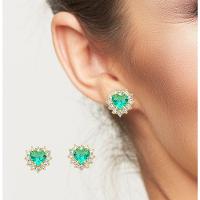Conjunto Colar E Brinco Coração Cravejados Verde Claro Banhado A Ouro 18k - 3