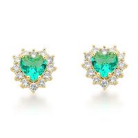 Conjunto Colar E Brinco Coração Cravejados Verde Claro Banhado A Ouro 18k - 4