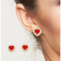 Conjunto Colar E Brinco Coração Cravejados Vermelho Banhado A Ouro 18k - 2