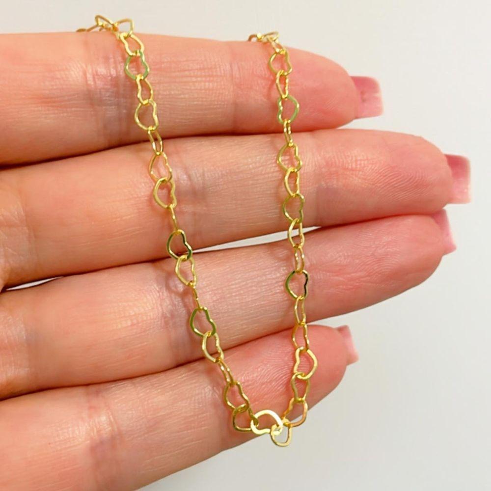 Colar Corrente Elo Corações 3mm Banhada A Ouro 18k - 3