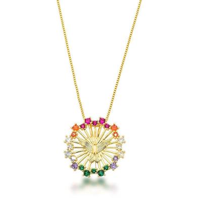 Colar Mandala Espirito Santo Zirconias Coloridas Banhado Ouro 18k