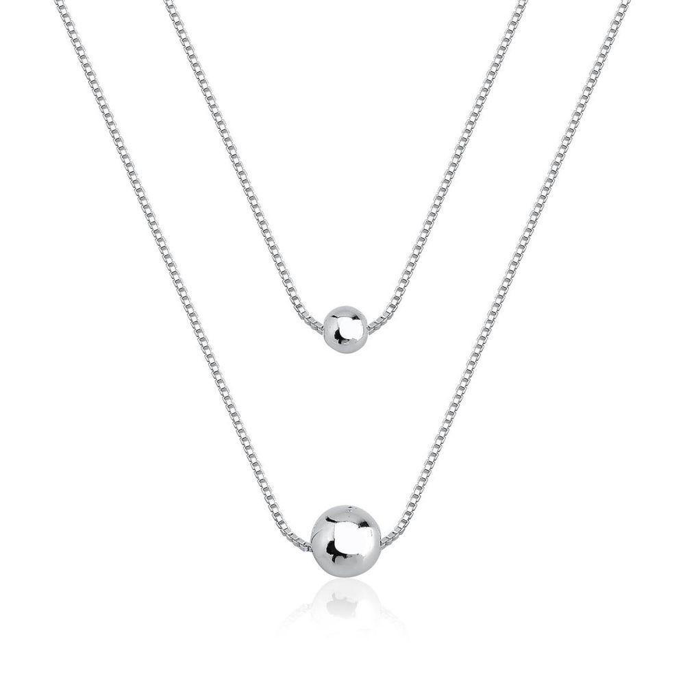 Colar Duplo Com Correntes Venezianas E Bolas 4-6mm Prata 925 - 1