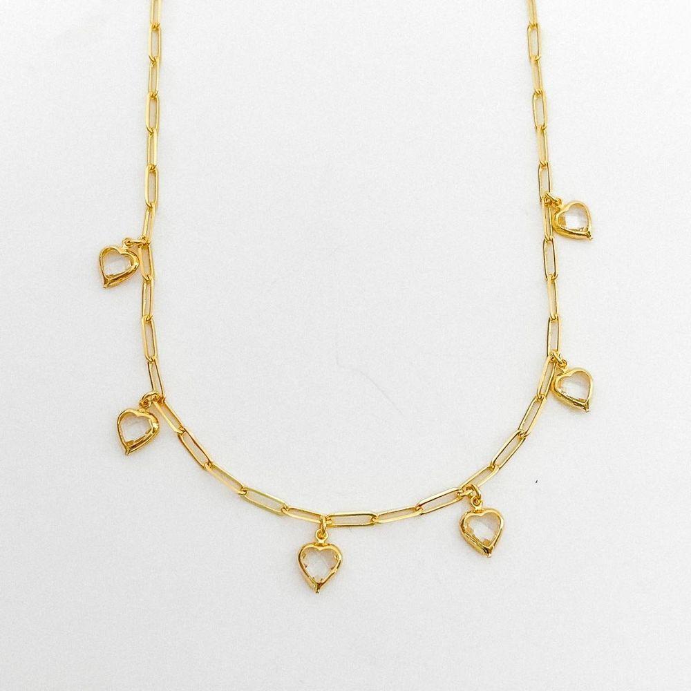 Colar Choker Elos Com Coração De Vidro Banhado A Ouro 18k - 1