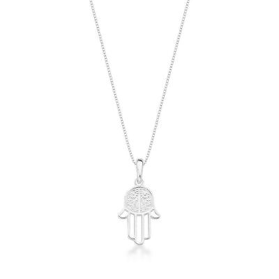 Colar Mão De Fatima Cravejada Prata 925