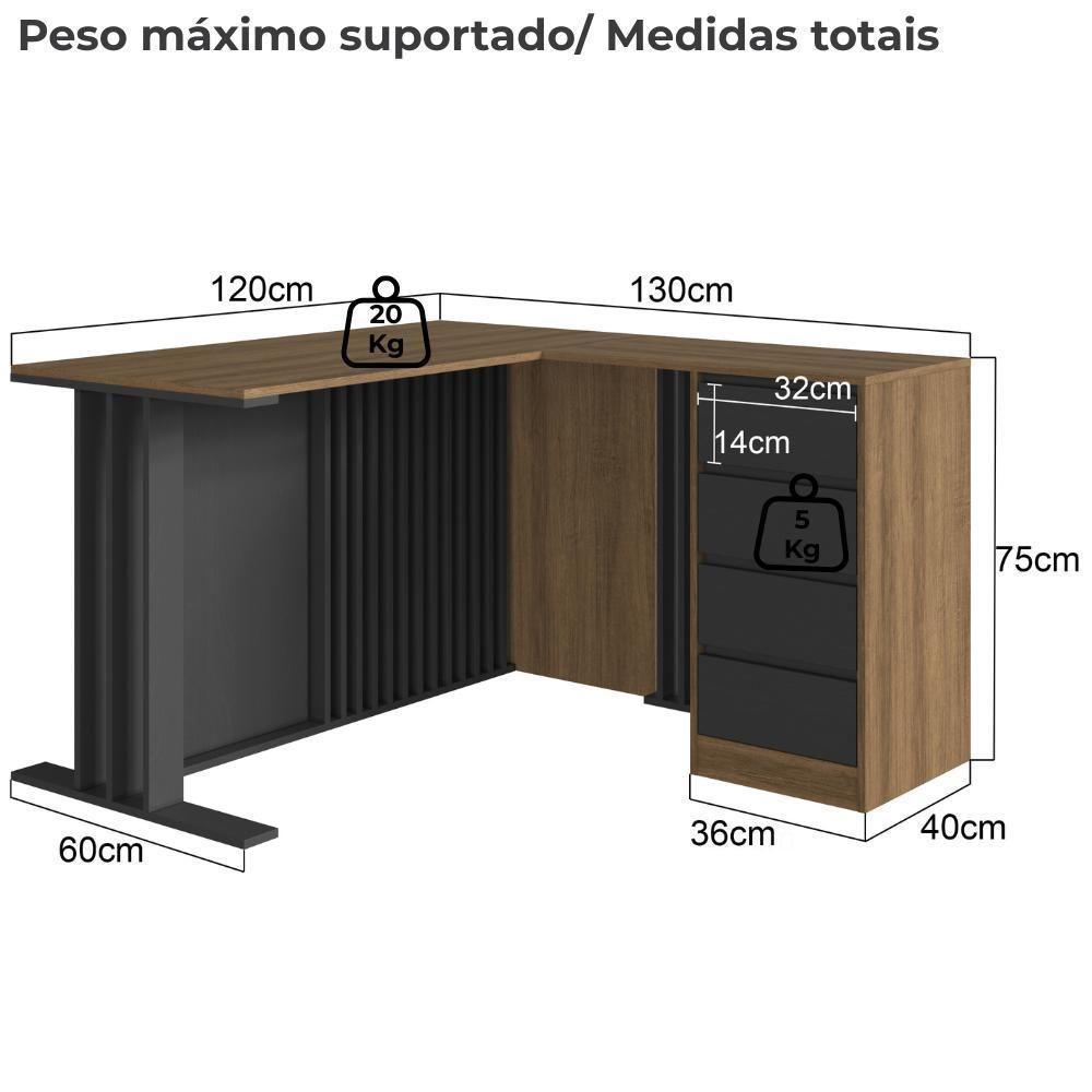 Mesa Em L E Armario Para Escritorio Office Cm4001 Faem Mel Grafite - 3