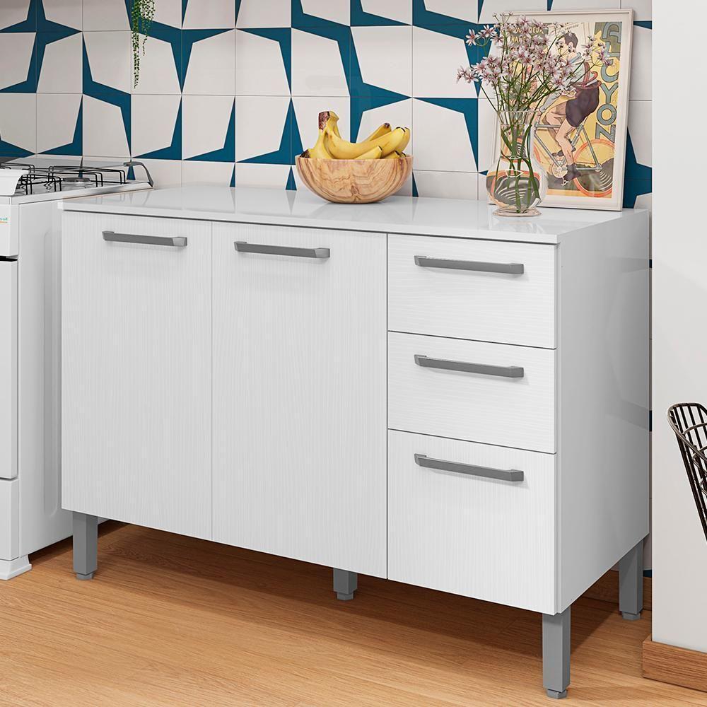 Balcao Com Tampo 3 Portas 2 Gavetas 120 Cm Mad Versalhes Ktp Branco Supremo - 2