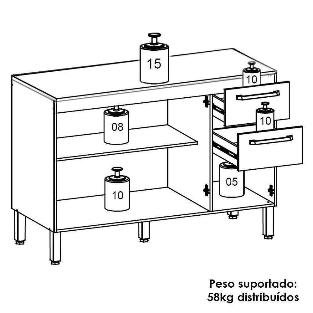 Balcao Com Tampo 3 Portas 2 Gavetas 120 Cm Mad Versalhes Ktp Branco Supremo - 5