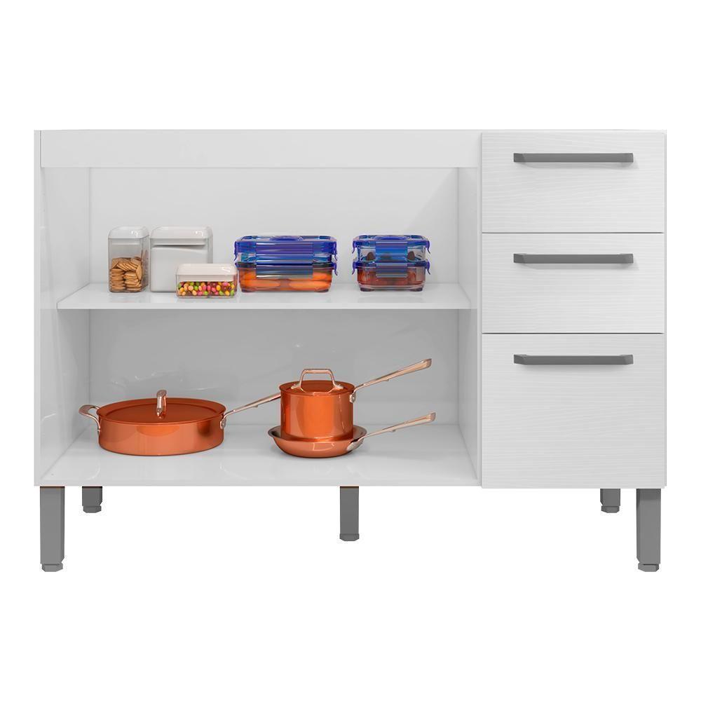 Balcao Com Tampo 3 Portas 2 Gavetas 120 Cm Mad Versalhes Ktp Branco Supremo - 6