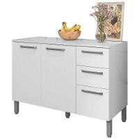 Balcao Com Tampo 3 Portas 2 Gavetas 120 Cm Mad Versalhes Ktp Branco Supremo - 1