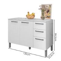 Balcao Com Tampo 3 Portas 2 Gavetas 120 Cm Mad Versalhes Ktp Branco Supremo - 3