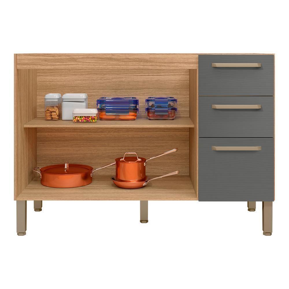 Balcao Com Tampo 3 Portas 2 Gavetas 120 Cm Mad Versalhes Ktp Freijo Gris - 6