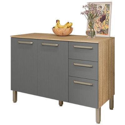 Balcao Com Tampo 3 Portas 2 Gavetas 120 Cm Mad Versalhes Ktp Freijo Gris