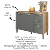 Balcao Com Tampo 3 Portas 2 Gavetas 120 Cm Mad Versalhes Ktp Freijo Gris