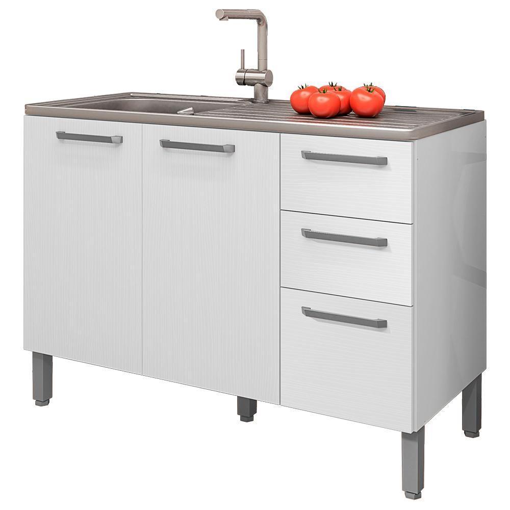 Balcao Para Pia 3 Portas 2 Gavetas 120 Cm Mad Versalhes Ktp Branco Supremo - 1