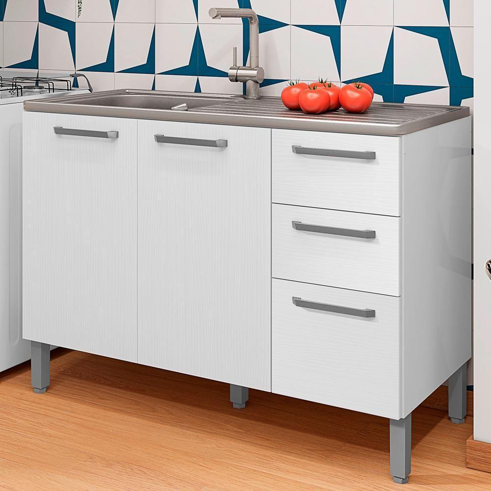 Balcao Para Pia 3 Portas 2 Gavetas 120 Cm Mad Versalhes Ktp Branco Supremo - 2