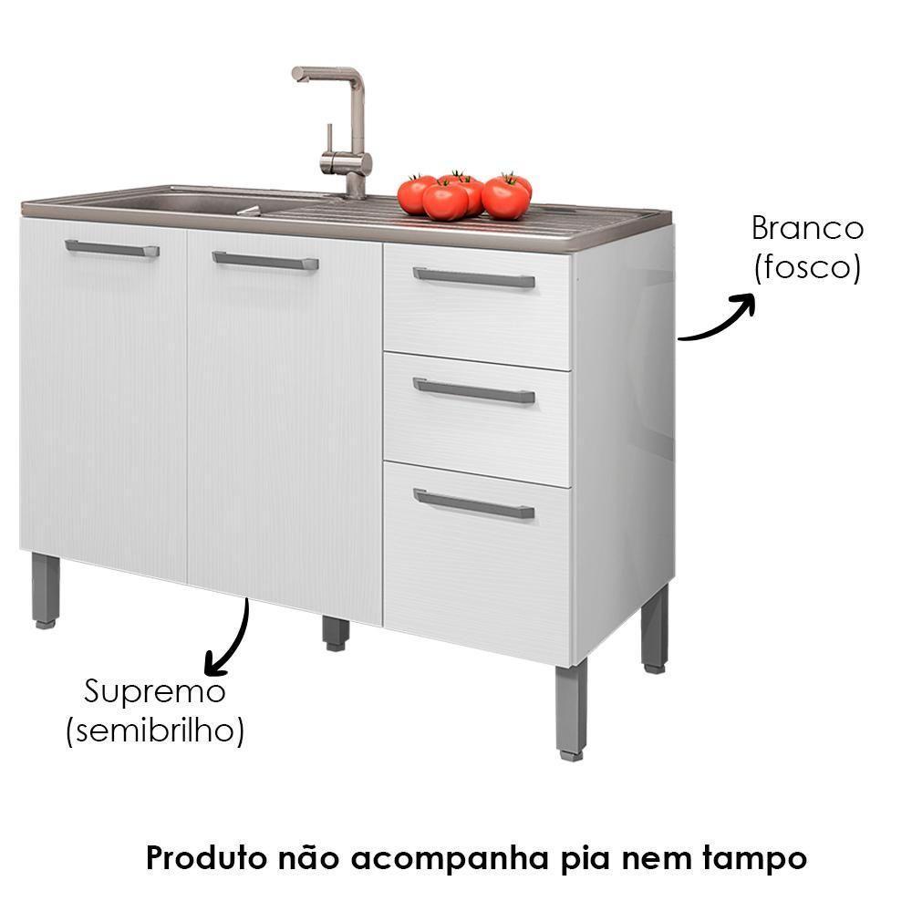 Balcao Para Pia 3 Portas 2 Gavetas 120 Cm Mad Versalhes Ktp Branco Supremo - 4