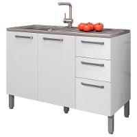 Balcao Para Pia 3 Portas 2 Gavetas 120 Cm Mad Versalhes Ktp Branco Supremo - 1