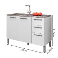 Balcao Para Pia 3 Portas 2 Gavetas 120 Cm Mad Versalhes Ktp Branco Supremo - 3