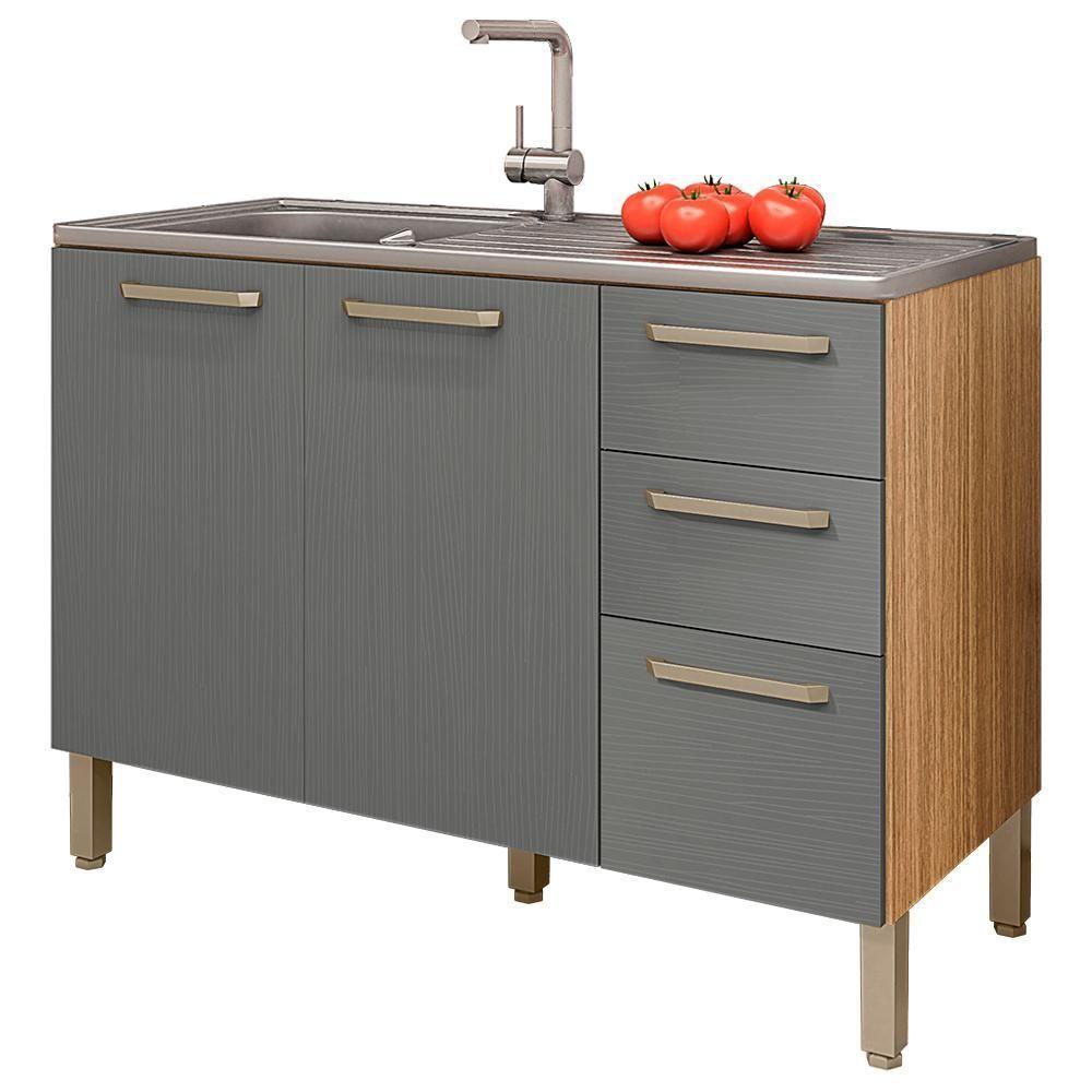 Balcao Para Pia 3 Portas 2 Gavetas 120 Cm Mad Versalhes Ktp Freijo Gris - 1