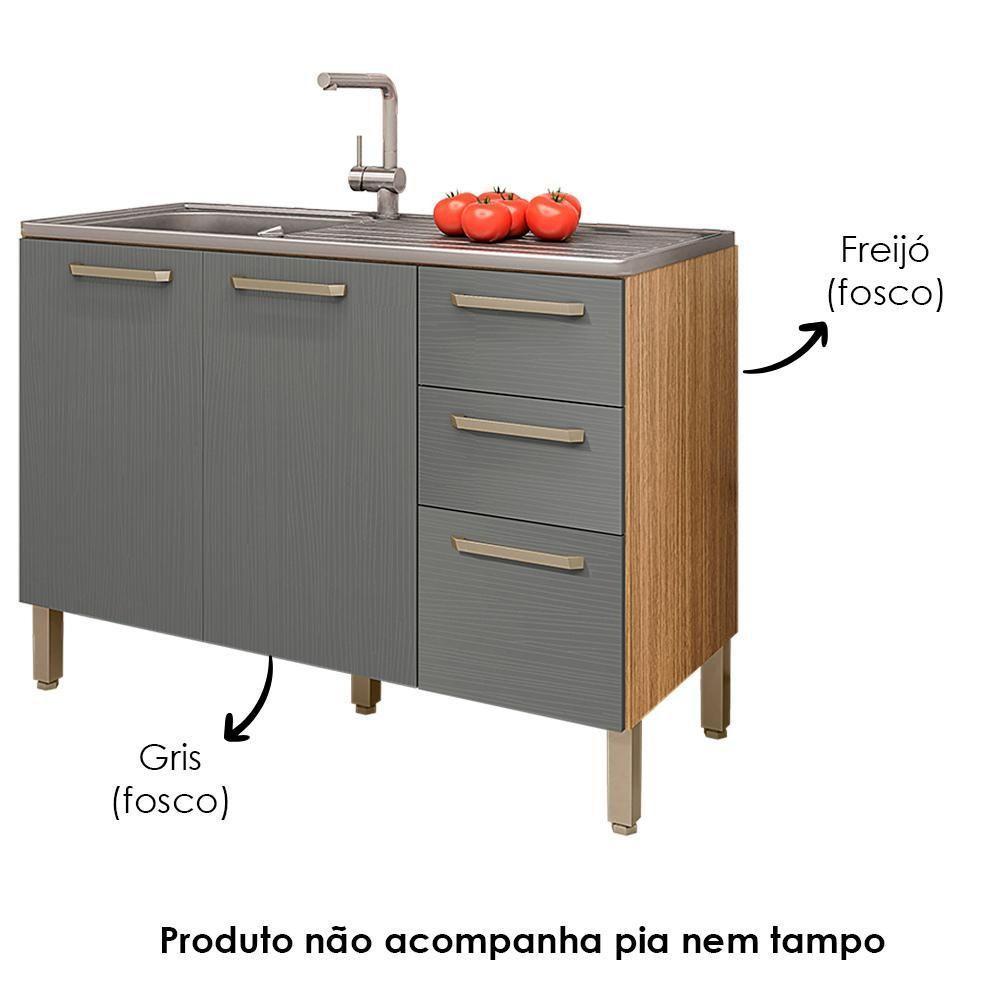 Balcao Para Pia 3 Portas 2 Gavetas 120 Cm Mad Versalhes Ktp Freijo Gris - 4