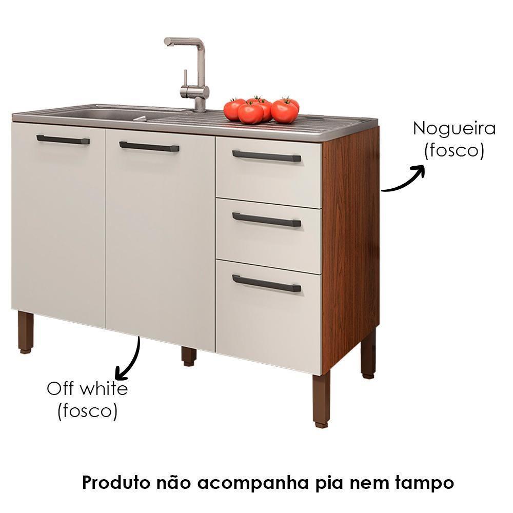 Balcao Para Pia 3 Portas 2 Gavetas 120 Cm Mad Versalhes Ktp Nogueira Off White - 4