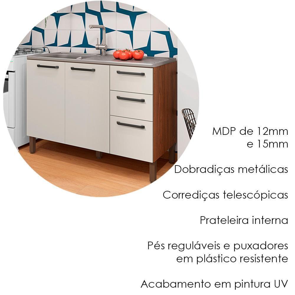Balcao Para Pia 3 Portas 2 Gavetas 120 Cm Mad Versalhes Ktp Nogueira Off White - 5