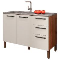 Balcao Para Pia 3 Portas 2 Gavetas 120 Cm Mad Versalhes Ktp Nogueira Off White - 1